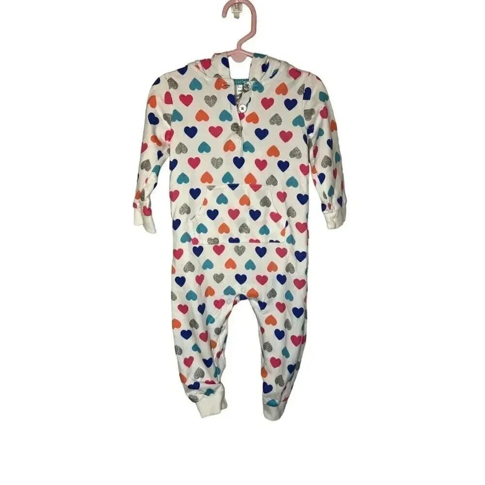 Carter’s hooded fleece romper with glitter hearts size 18 months